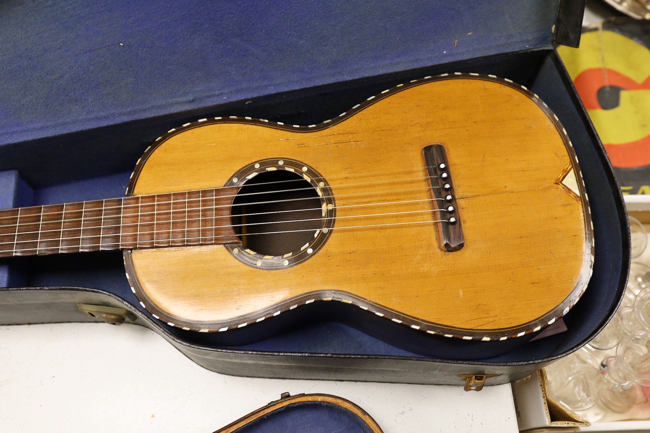 A Panormo/Guiot style 1840's Spanish guitar with hard case